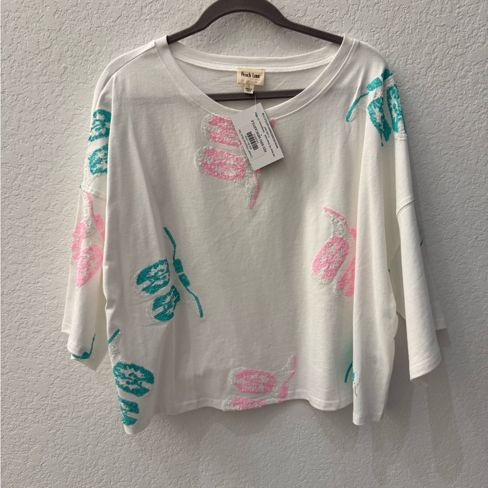 Peach Love California Sequin Cowgirl Boot T-Shirt - Picture 1 of 5